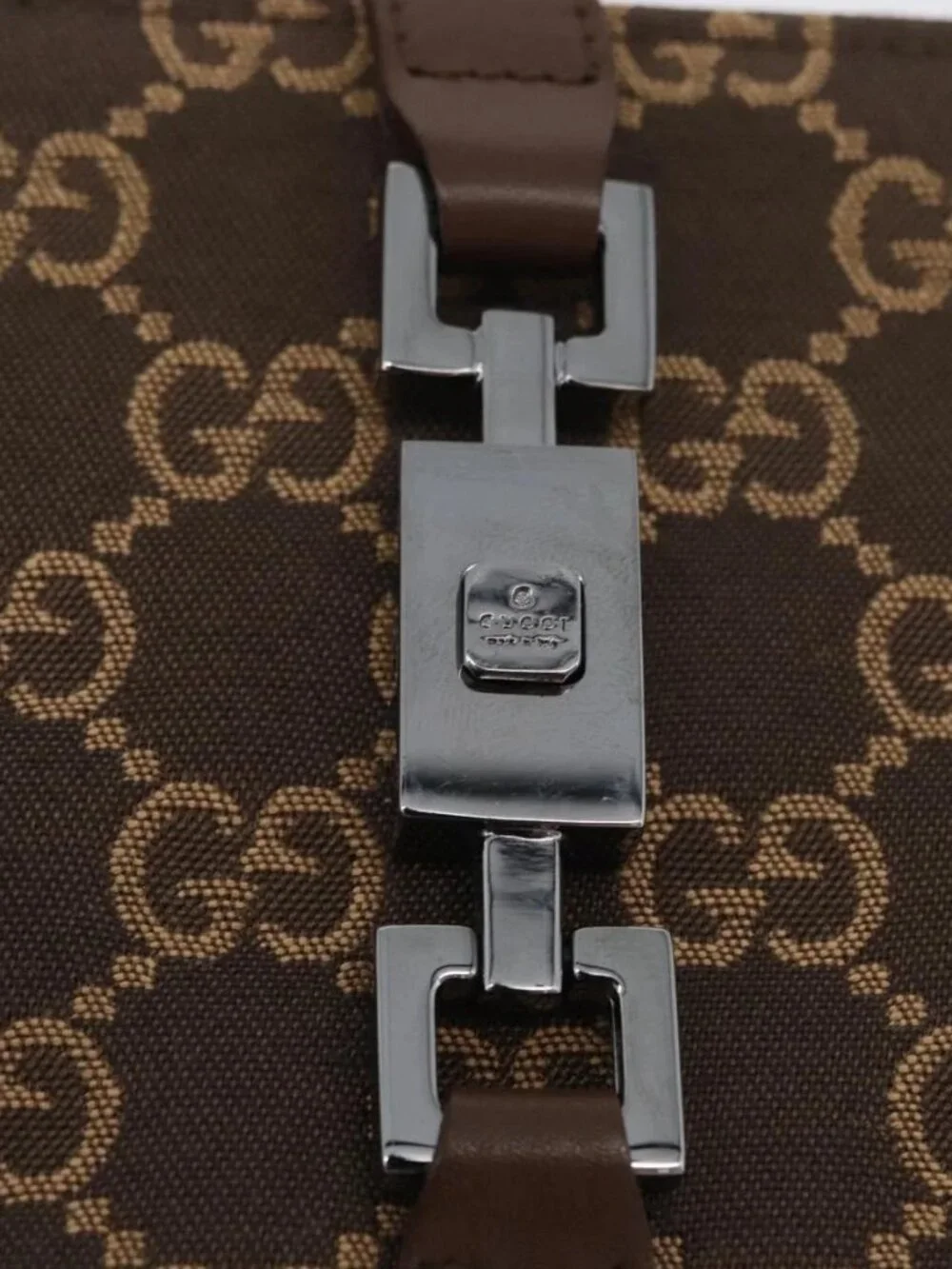 GUCCI GG Canvas Jackie Wallet Brown Silver 035 2773 2131 Auth am10798V